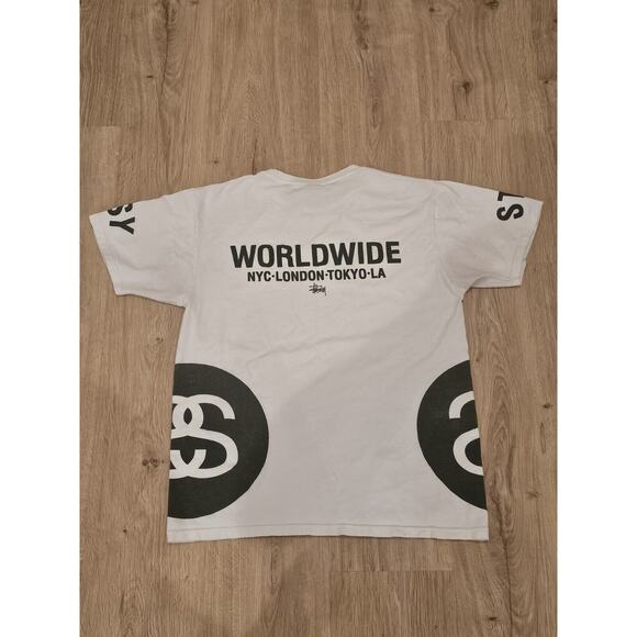 Vintage 00s Stussy AOP Big Logo Hype tee Skate OG rare Tokyo NYC Medium White - Picture 10 of 10